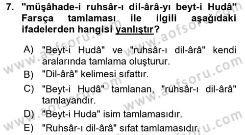 Osmanlı Türkçesi Grameri 2 Dersi 2024 - 2025 Yılı (Vize) Ara Sınav Soruları 7. Soru