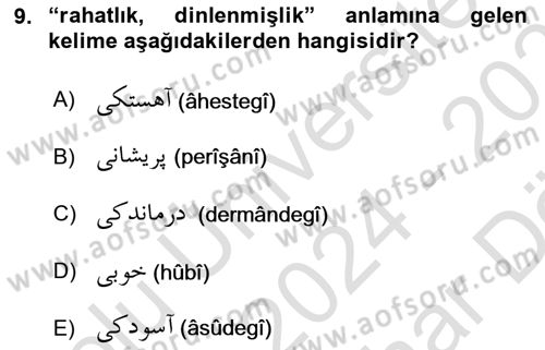 Osmanlı Türkçesi Grameri 2 Dersi 2024 - 2025 Yılı (Vize) Ara Sınav Soruları 9. Soru