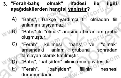 Osmanlı Türkçesi Grameri 2 Dersi 2024 - 2025 Yılı (Final) Dönem Sonu Sınav Soruları 3. Soru