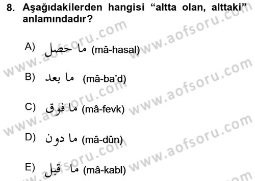 Osmanlı Türkçesi Grameri 2 Dersi 2024 - 2025 Yılı (Final) Dönem Sonu Sınav Soruları 8. Soru