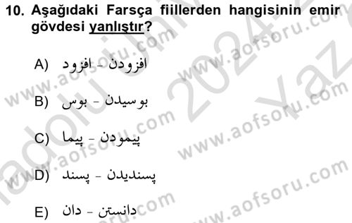Osmanlı Türkçesi Grameri 2 Dersi 2024 - 2025 Yılı Yaz Okulu Sınav Soruları 10. Soru