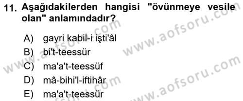 Osmanlı Türkçesi Grameri 2 Dersi 2024 - 2025 Yılı Yaz Okulu Sınav Soruları 11. Soru