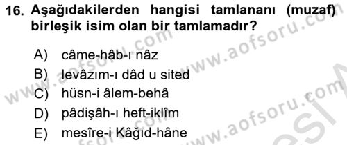 Osmanlı Türkçesi Grameri 2 Dersi 2024 - 2025 Yılı Yaz Okulu Sınav Soruları 16. Soru