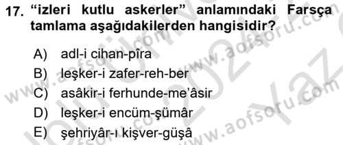 Osmanlı Türkçesi Grameri 2 Dersi 2024 - 2025 Yılı Yaz Okulu Sınav Soruları 17. Soru