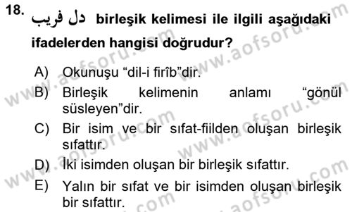 Osmanlı Türkçesi Grameri 2 Dersi 2024 - 2025 Yılı Yaz Okulu Sınav Soruları 18. Soru