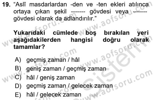 Osmanlı Türkçesi Grameri 2 Dersi 2024 - 2025 Yılı Yaz Okulu Sınav Soruları 19. Soru