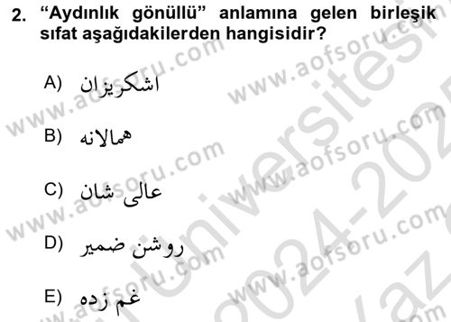 Osmanlı Türkçesi Grameri 2 Dersi 2024 - 2025 Yılı Yaz Okulu Sınav Soruları 2. Soru