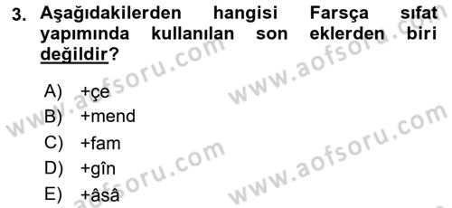 Osmanlı Türkçesi Grameri 2 Dersi 2024 - 2025 Yılı Yaz Okulu Sınav Soruları 3. Soru