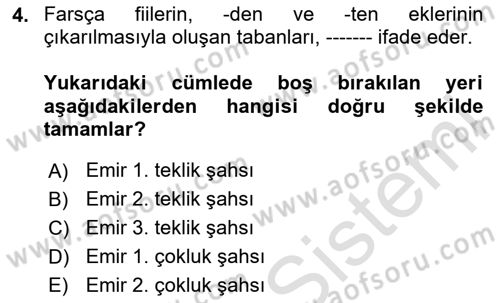 Osmanlı Türkçesi Grameri 2 Dersi 2024 - 2025 Yılı Yaz Okulu Sınav Soruları 4. Soru