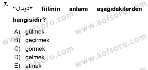 Osmanlı Türkçesi Grameri 2 Dersi 2024 - 2025 Yılı Yaz Okulu Sınav Soruları 7. Soru