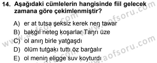 XI-XIII. Yüzyıllar Türk Dili Dersi Ara Sınavı Deneme Sınav Soruları 14. Soru