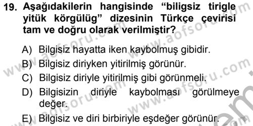 XI-XIII. Yüzyıllar Türk Dili Dersi Ara Sınavı Deneme Sınav Soruları 19. Soru