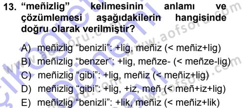 XI-XIII. Yüzyıllar Türk Dili Dersi 2012 - 2013 Yılı (Final) Dönem Sonu Sınav Soruları 13. Soru