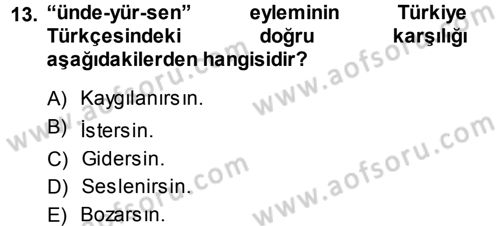 XI-XIII. Yüzyıllar Türk Dili Dersi Ara Sınavı Deneme Sınav Soruları 13. Soru