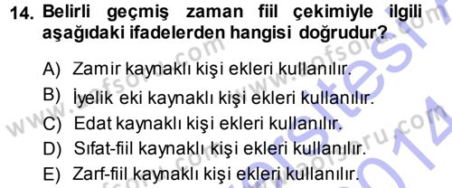 XI-XIII. Yüzyıllar Türk Dili Dersi Ara Sınavı Deneme Sınav Soruları 14. Soru