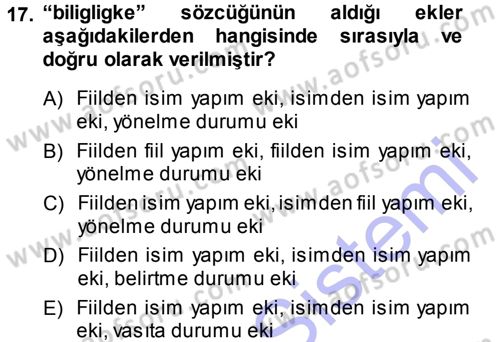 XI-XIII. Yüzyıllar Türk Dili Dersi Ara Sınavı Deneme Sınav Soruları 17. Soru