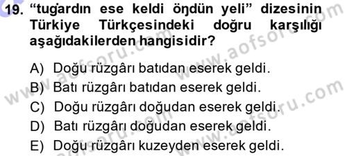 XI-XIII. Yüzyıllar Türk Dili Dersi Ara Sınavı Deneme Sınav Soruları 19. Soru