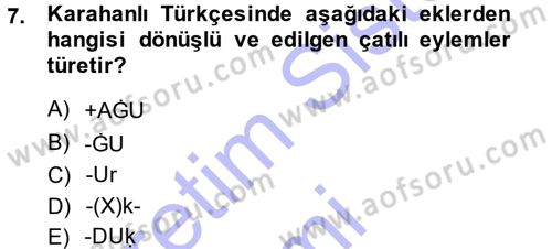 XI-XIII. Yüzyıllar Türk Dili Dersi Ara Sınavı Deneme Sınav Soruları 7. Soru