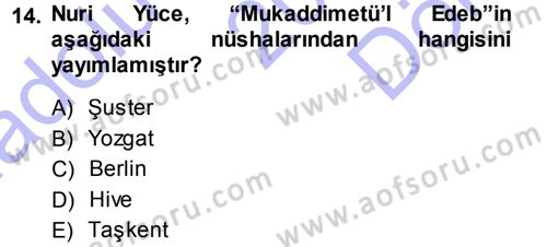 XI-XIII. Yüzyıllar Türk Dili Dersi 2013 - 2014 Yılı (Final) Dönem Sonu Sınav Soruları 14. Soru