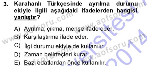 XI-XIII. Yüzyıllar Türk Dili Dersi 2013 - 2014 Yılı (Final) Dönem Sonu Sınav Soruları 3. Soru