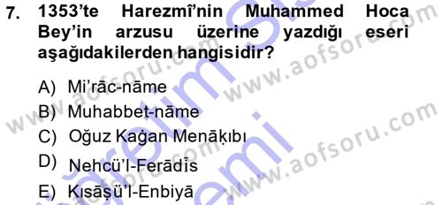 XI-XIII. Yüzyıllar Türk Dili Dersi 2013 - 2014 Yılı (Final) Dönem Sonu Sınav Soruları 7. Soru