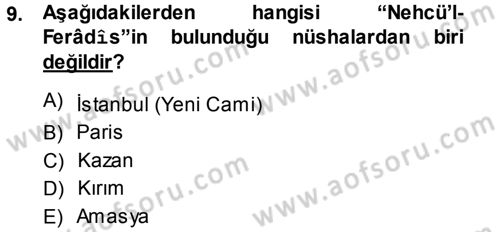 XI-XIII. Yüzyıllar Türk Dili Dersi 2013 - 2014 Yılı (Final) Dönem Sonu Sınav Soruları 9. Soru