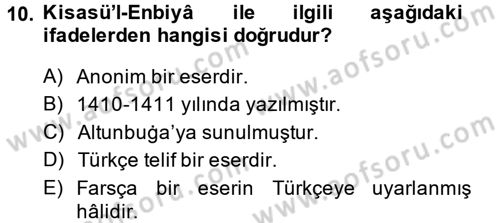 XI-XIII. Yüzyıllar Türk Dili Dersi 2013 - 2014 Yılı Tek Ders Sınav Soruları 10. Soru