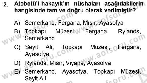 XI-XIII. Yüzyıllar Türk Dili Dersi 2013 - 2014 Yılı Tek Ders Sınav Soruları 2. Soru