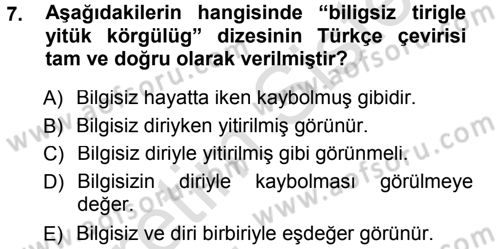 XI-XIII. Yüzyıllar Türk Dili Dersi 2013 - 2014 Yılı Tek Ders Sınav Soruları 7. Soru