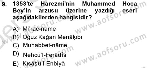 XI-XIII. Yüzyıllar Türk Dili Dersi 2013 - 2014 Yılı Tek Ders Sınav Soruları 9. Soru