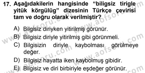 XI-XIII. Yüzyıllar Türk Dili Dersi 2014 - 2015 Yılı (Vize) Ara Sınav Soruları 17. Soru