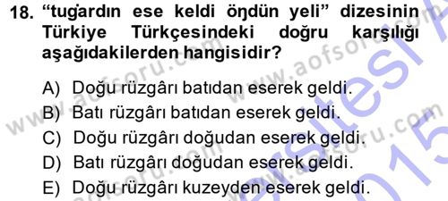 XI-XIII. Yüzyıllar Türk Dili Dersi Ara Sınavı Deneme Sınav Soruları 18. Soru