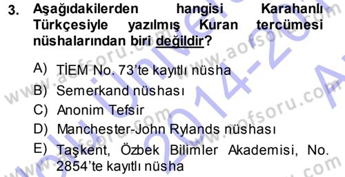 XI-XIII. Yüzyıllar Türk Dili Dersi Ara Sınavı Deneme Sınav Soruları 3. Soru