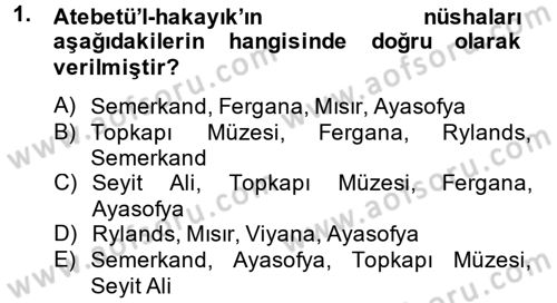 XI-XIII. Yüzyıllar Türk Dili Dersi 2014 - 2015 Yılı (Final) Dönem Sonu Sınav Soruları 1. Soru