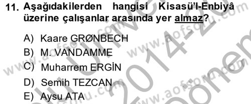 XI-XIII. Yüzyıllar Türk Dili Dersi 2014 - 2015 Yılı (Final) Dönem Sonu Sınav Soruları 11. Soru