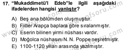 XI-XIII. Yüzyıllar Türk Dili Dersi 2014 - 2015 Yılı (Final) Dönem Sonu Sınav Soruları 17. Soru