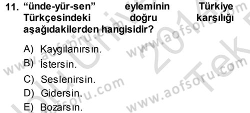XI-XIII. Yüzyıllar Türk Dili Dersi 2014 - 2015 Yılı Tek Ders Sınav Soruları 11. Soru