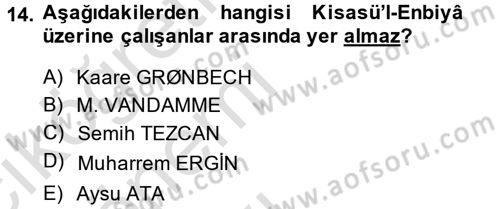 XI-XIII. Yüzyıllar Türk Dili Dersi 2014 - 2015 Yılı Tek Ders Sınav Soruları 14. Soru