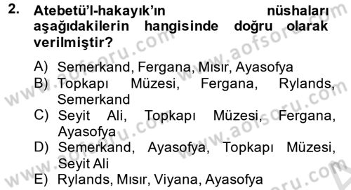 XI-XIII. Yüzyıllar Türk Dili Dersi 2014 - 2015 Yılı Tek Ders Sınav Soruları 2. Soru