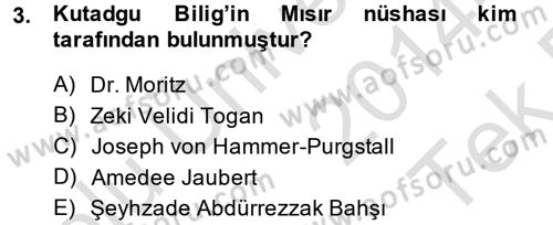 XI-XIII. Yüzyıllar Türk Dili Dersi 2014 - 2015 Yılı Tek Ders Sınav Soruları 3. Soru