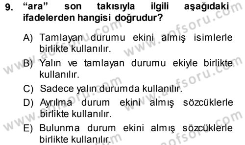 XI-XIII. Yüzyıllar Türk Dili Dersi 2014 - 2015 Yılı Tek Ders Sınav Soruları 9. Soru