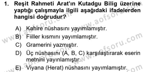 XI-XIII. Yüzyıllar Türk Dili Dersi 2015 - 2016 Yılı (Vize) Ara Sınav Soruları 1. Soru