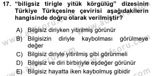 XI-XIII. Yüzyıllar Türk Dili Dersi Ara Sınavı Deneme Sınav Soruları 17. Soru
