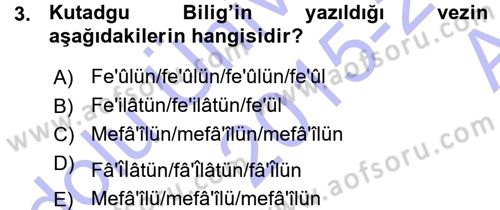 XI-XIII. Yüzyıllar Türk Dili Dersi 2015 - 2016 Yılı (Vize) Ara Sınav Soruları 3. Soru