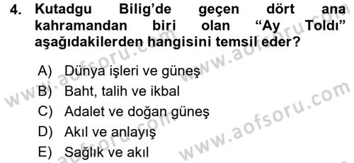 XI-XIII. Yüzyıllar Türk Dili Dersi 2015 - 2016 Yılı (Vize) Ara Sınav Soruları 4. Soru