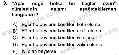 XI-XIII. Yüzyıllar Türk Dili Dersi 2015 - 2016 Yılı (Vize) Ara Sınav Soruları 9. Soru
