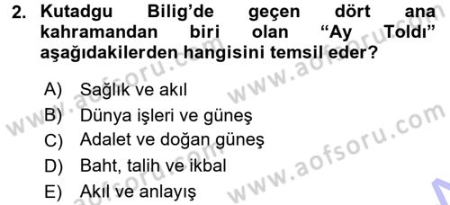 XI-XIII. Yüzyıllar Türk Dili Dersi 2015 - 2016 Yılı (Final) Dönem Sonu Sınav Soruları 2. Soru