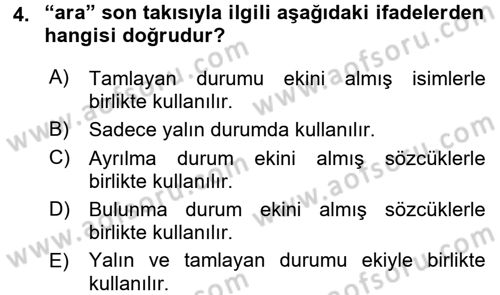 XI-XIII. Yüzyıllar Türk Dili Dersi 2015 - 2016 Yılı (Final) Dönem Sonu Sınav Soruları 4. Soru
