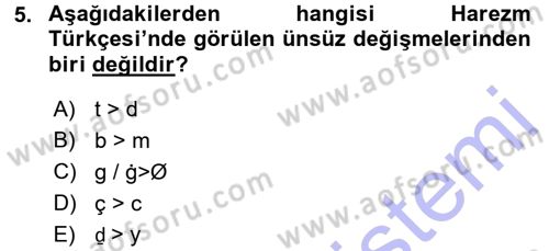 XI-XIII. Yüzyıllar Türk Dili Dersi 2015 - 2016 Yılı (Final) Dönem Sonu Sınav Soruları 5. Soru
