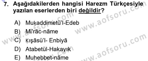 XI-XIII. Yüzyıllar Türk Dili Dersi 2015 - 2016 Yılı (Final) Dönem Sonu Sınav Soruları 7. Soru